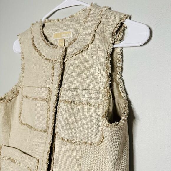 Michael Michael Kors Tan Cream Tweed Button Front Pockets Vest Size 6 - Picture 3 of 10